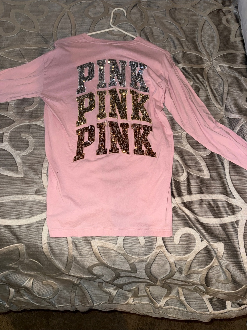 Pink Long-Sleeve women’s Top with Sequin 'PINK' Logo